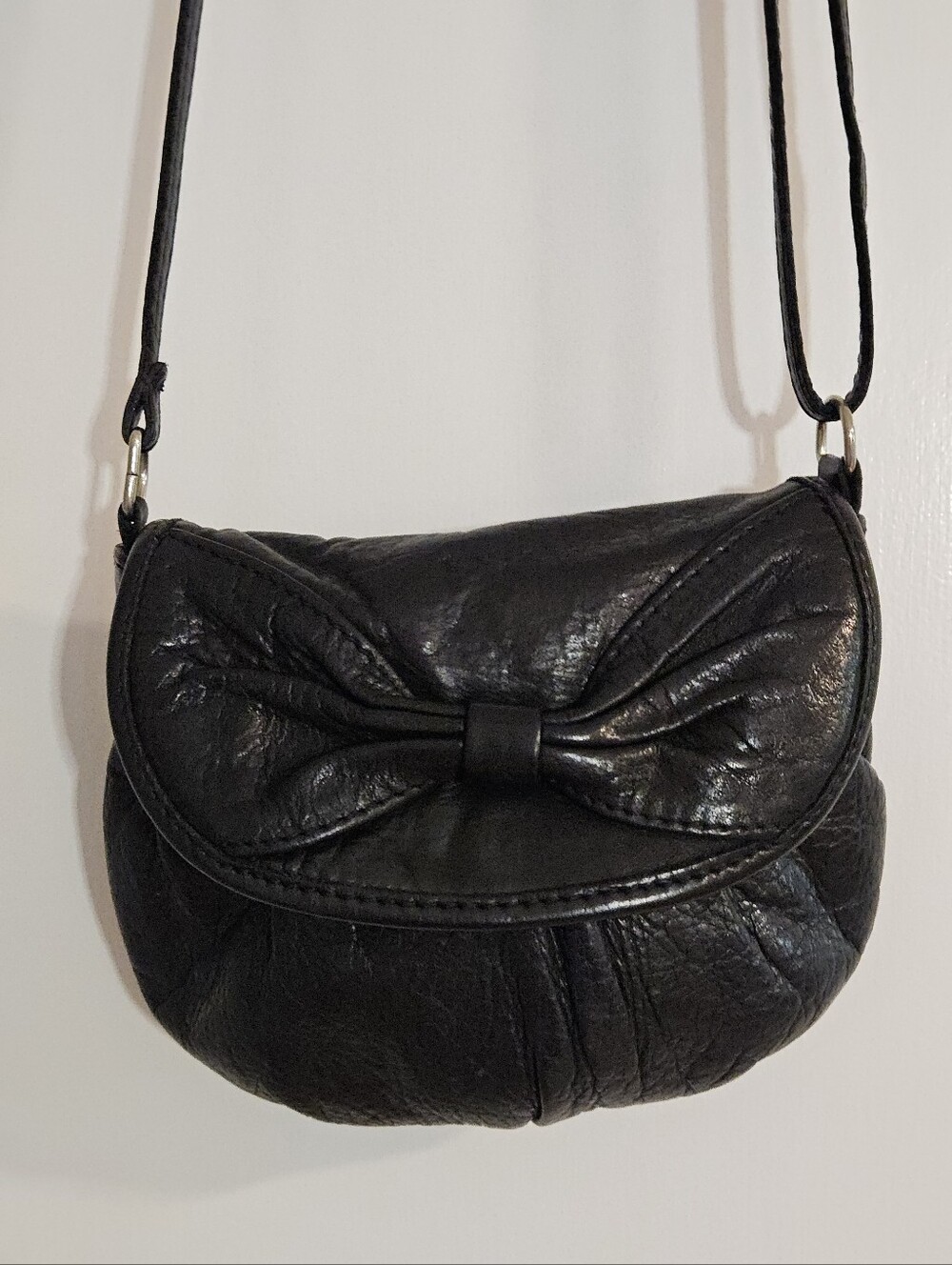 Black Bow Italian Leather Crossbody Purse